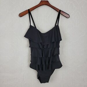Aqua Green Womens‎ One Piece Swimsuit Medium Black Ruffled